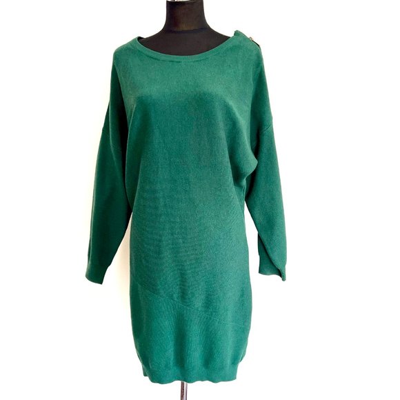 NWT Apricot Knit Sweater Dress in Deep Green with Shoulder Zipper - Picture 1 of 12